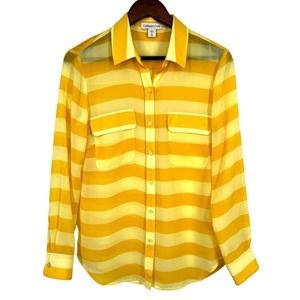 Coldwater Creek Womens Size XS 4-6 Yellow Long Sleeve Sheer Blouse Shirt Top